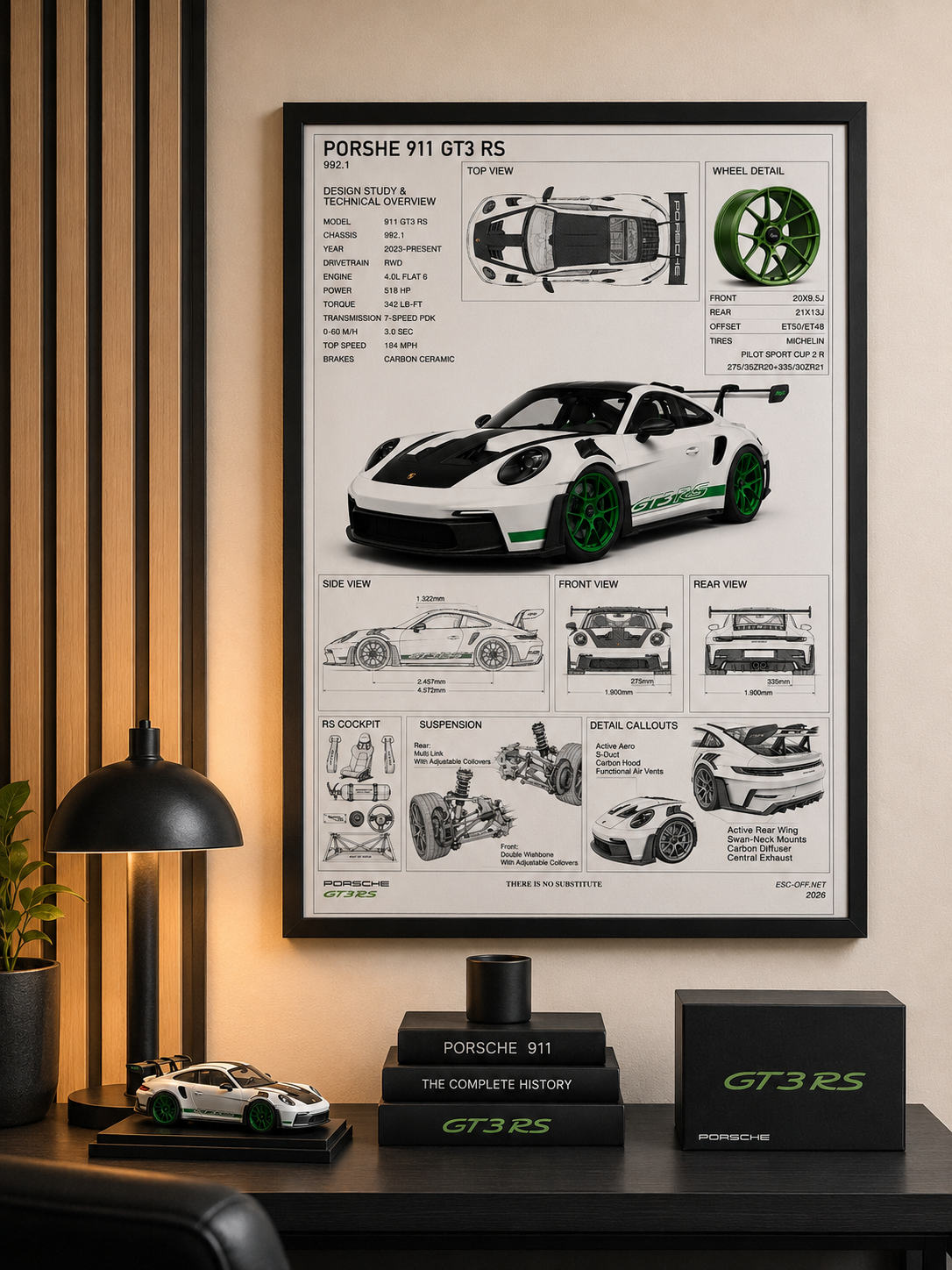 Porsche 911 GT3 RS (992) Technical Blueprint Fine Art Print